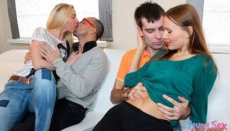 Two sweethearts Angie Koks and Sabrina Moore fuck with big cocks