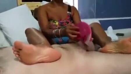 CORN CHIP LATINA FLIP FLOPS ON COCK FJ