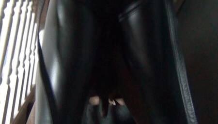 Mistress Kiana uses her strap-on on the black slave on the stairs