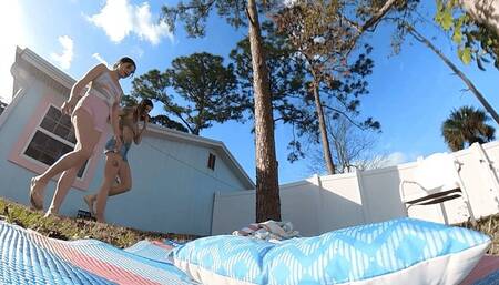 **VR 360** Caught Spying Outdoors On Sexy Giantess Bellaluxx & Greasy Rose