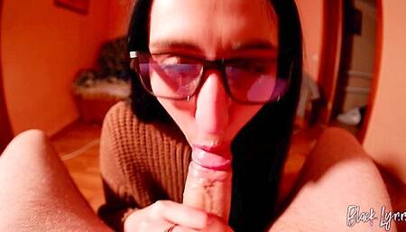 Nerdy Girl In Glasses Sucks Cock In Pov - Black Lynn P1