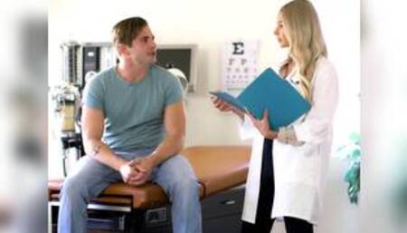 Hot blonde doctor Emma Hix finds a patient jerking off in her office