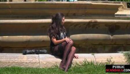 Real public threesome at a park with insatiable kinky slut