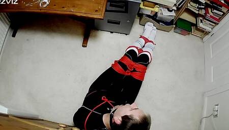 Man bound and gagged in room in tight leggings- Part 2-BBW Domination,BBW bondage,man tied up,bound and gagged man,leggings,compression gear,amateur,gay bondage,man in bondage,male bondage,socks,rope bondage,struggling,