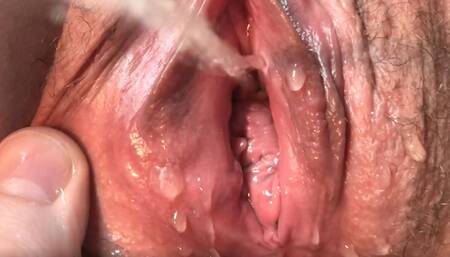 Please pee on my cock. Now I'll fuck you and urinate inside. Wife gets an orgasm while I pee in her cunt. Close up.