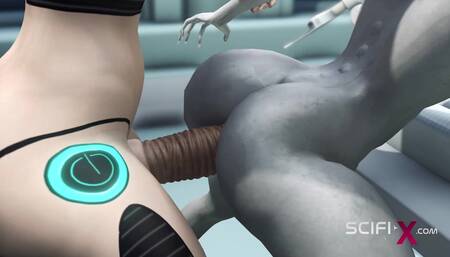 Hot sex! Sci-fi android fucks hard an alien in the surgery room in the space station