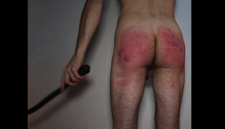 Hard selfspanking with belt and cane