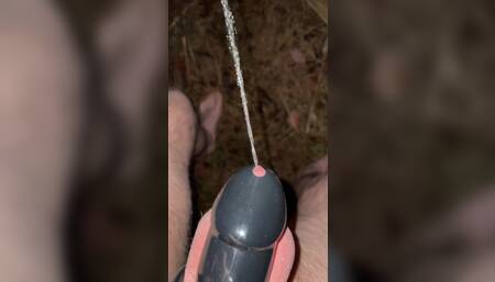 POV outdoor chastity cage pissing