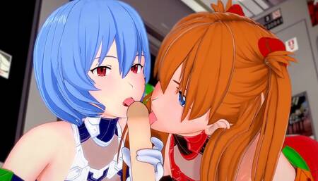 Asuka and Rei give a blojob in POV : Neon Genesis Evangelion 3D Hentai Parody