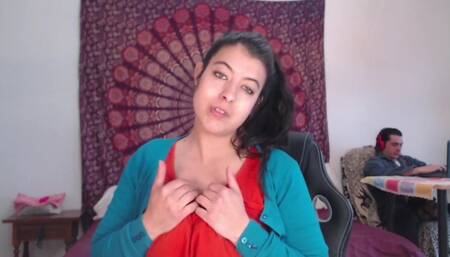 I show my tits on the webcam while he is working