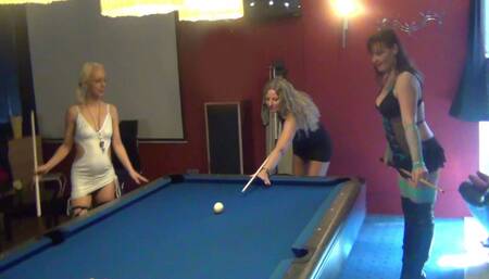 Bareback fuck orgy in the billiard cafe. 3 girls are fucked hard by 10 men - chapter 1