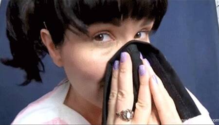 * 854x480p * 7 Day Nose Blowing & Sneezing On Black Handkerchief ,Day 2 - Mp4