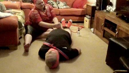 Woman binds and gags footballer tight and uses his cock- cam 1-BBW domination,BBW Bondage,man in bondage,male bondage,man tied up,bound and gagged man,football kit,soccer kit,socks,amateur,handjob,spanking,spanked,hogtied,hogtie,feet tickling,vet wrap,pol