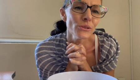 Goddess Freya testing her long strong nails on an egg