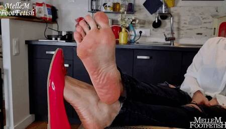 JOI Your roommate finds out you have a foot fetish - RED Ballet flats - FOOT SMELLING - STINKY FEET - POV JOI - SOLES FEET CLOSE UP