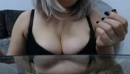 Fat titty girl eating chocolate - very messy - closeup