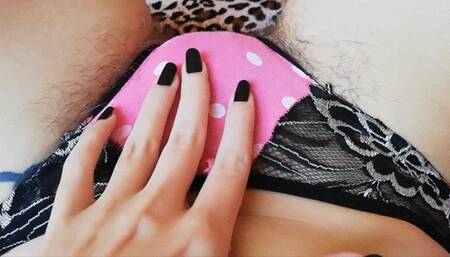 Asian in panties and extremely hairy pussy