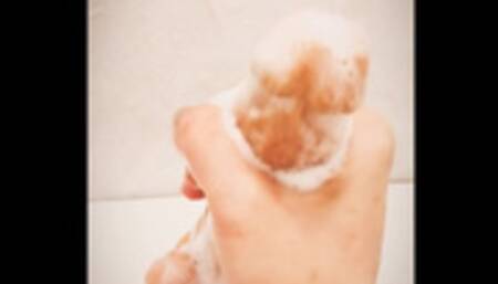 Bath time Practicing strength using a dildo in the bathroom Dildo/Handjob/Practice/Bubble Bubble/For