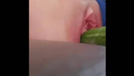 Hot milf takes cucumber deep in creamy pussy