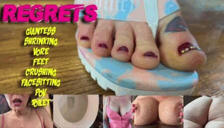 Regrets- Giantess- Shrinking- Unaware Giantess- Vore- Crushing- Face Sitting- Boob Crushing-Drool- POV