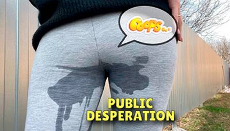 Female Desperation! Pee in grey leggings public outdoor