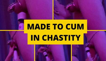 Made to cum in chastity cage