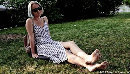 Beautiful blonde Anastasia walks barefoot in the hot summer city (Part 3 of 3) #20230225