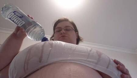 Big wet BBW titties in a tight white shirt and a bottle of water