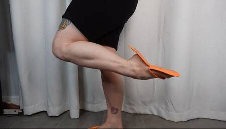 Calf Muscle Flex in Orange Flip Flops MP4 640 Silent Clip