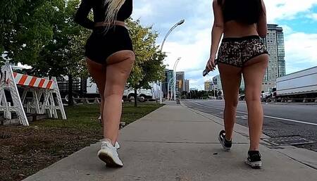Pawgs in Booty Shorts Walking in Public - BigButtBounceTwerk