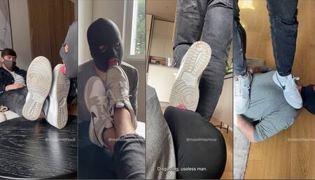 Cleaning my Nike on the slave's tongue