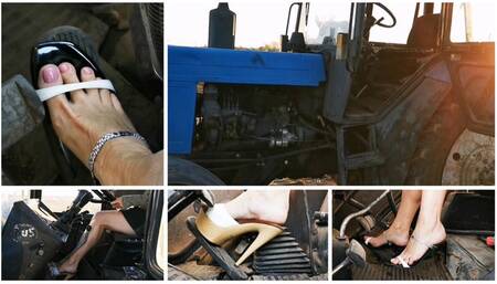 Sexy girl revs old russian tractor very hard