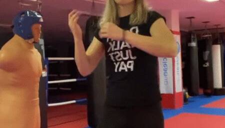 Demonstration of all my powerful kicks on dummy (and trash talk)