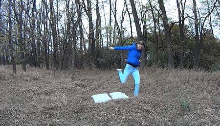 DESTROYING TWO PILLOWS BY STOMPING AND KICKING THEM WITH RUNNING SHOES (SNEAKERS Sn)