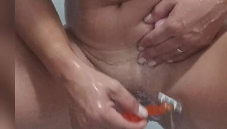 Shaving my pussy in shower