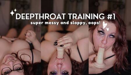 Chubby, sloppy girl trains her throat