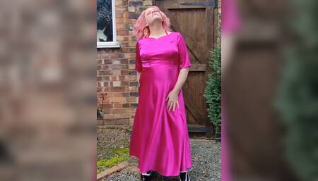 Sexy crossdresser hot pink full length satin