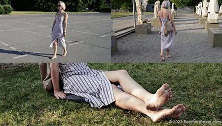 Beautiful blonde Anastasia walks barefoot in the hot summer city (Full with 21% discount) #20230225