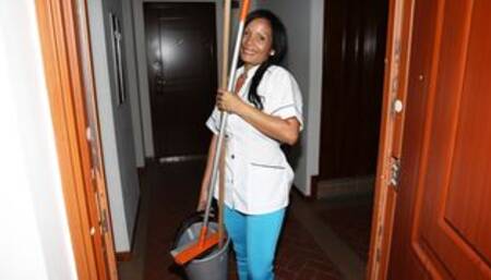 Latina MILF cleans and then fucked