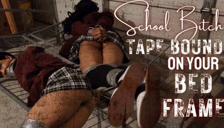 School Bitch Tape Bound On Your Bed Frame: Damsel Struggles in Duct Tape in 4K