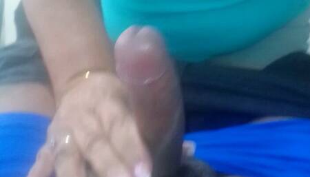 Granny gives her young lover a nice handjob