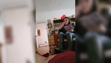 Leather boots on his cock