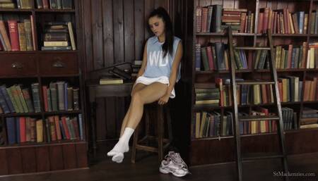 Cute Pixiee Plays With Her White Cotton Ankle Socks