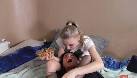 Choking on my spat out food! Princess Kirstin`s spittoon is turned off the air!