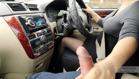 The auto-lady took a companion. Cum in car.