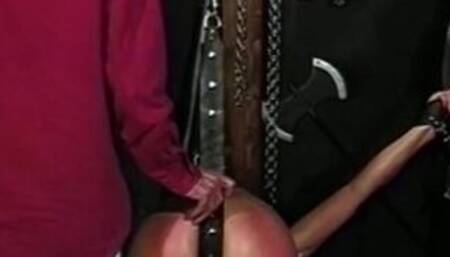 Oily blonde roped up and teased hard before having a drink