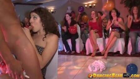 Natural tits amateur sucks cock at horny and wild CFNM party