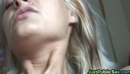 POV public slut with big boobs closeup fucked in office