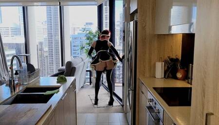 Watch the Latex Maid Deep Throating on the Kitchen Floor!