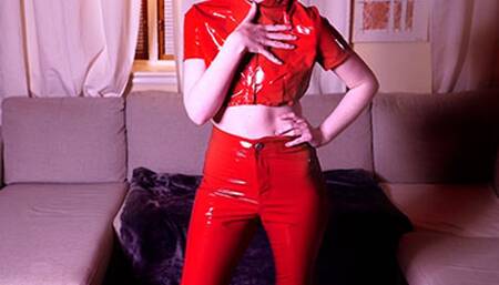 JOI cum between my red shiny vinyl legs [mp4]